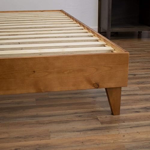 Miniatura 59 de eLuxurySupply Marco de cama de plataforma de madera tamaño matrimonial, natural, perfil bajo, no necesita somier, fácil montaje, estilo minimalista