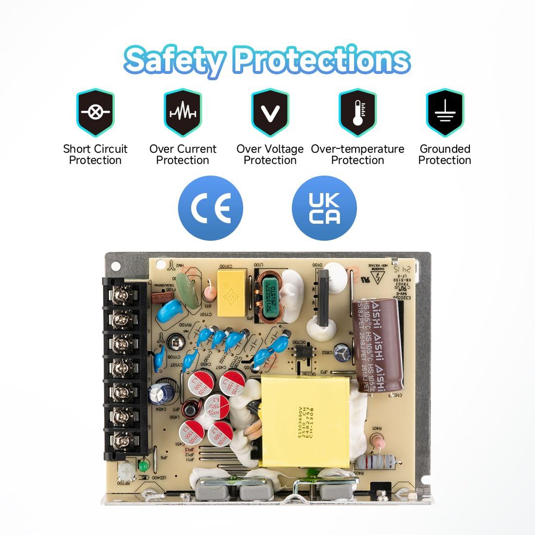 BTF-LIGHTING Alimentatore 90 W 5 V certificato CE alluminio driver LED AC100-240 V a DC5 V trasformatore per striscia LED, stampante 3D, telecamera CCTV, sistema di allarme, radio, progetto