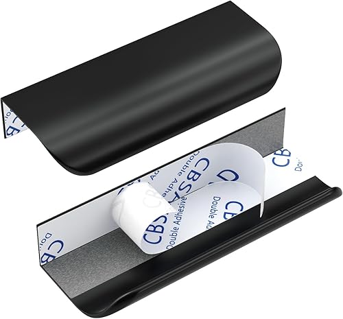 Peaha Paquete de 6 tiradores de dedo negros para armarios de 4 pulgadas (3.937 in) de longitud total, manijas adhesivas para gabinetes, manijas de