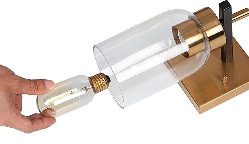 Miniatura 5 de KSANA Lámpara de pared de 1 luz, luz de tocador de baño individual, moderna casa de campo negra y dorada con pantalla de vidrio, luces de pared