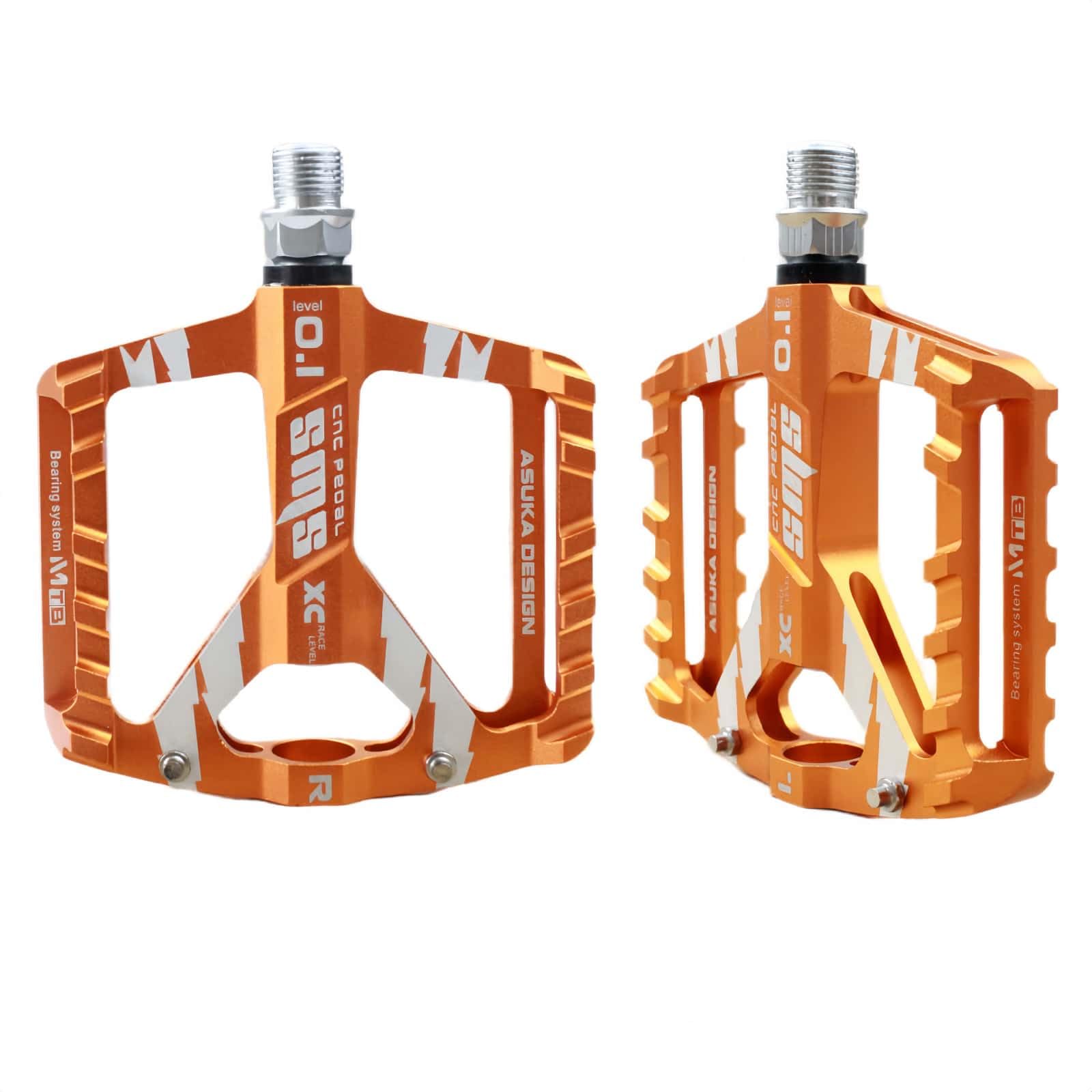 Trkimal Road Mountain Bike Pedals, Bicycle Pedals - Non-Slip Studs 9/16” CNC Aluminium Alloy Machined Flat Pedals (Orange)