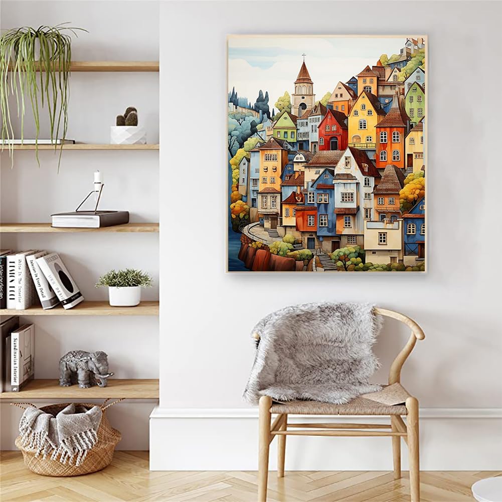 Artunion Countryside Paint by Numbers Kit for Adults,Village Landscape Paint by Number Kits, DIY Oil Painting Paint by Number Kits on Canvas Arts Craft for Home Wall Decor 16x20 Inch image 2