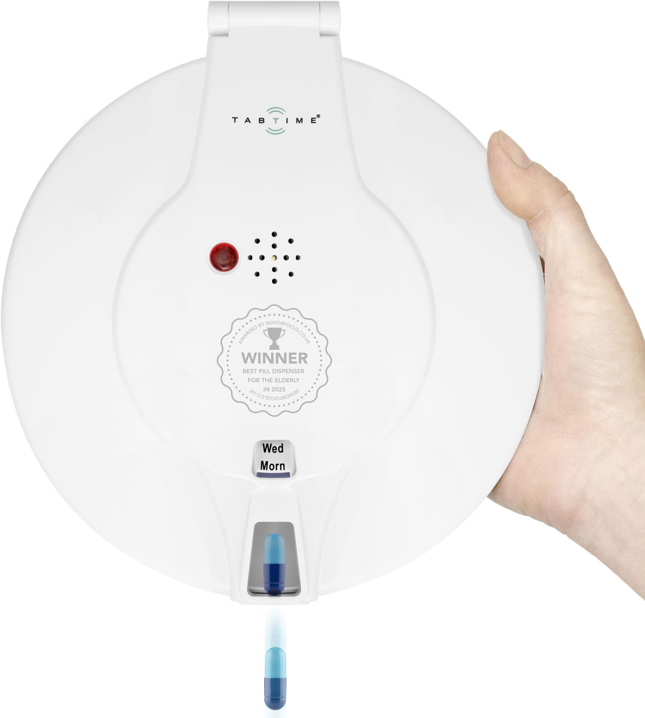 Automatic pill dispenser with 6 alarms per day. Strong lockable lid. Medication aid, essential product for the elderly, with Alzheimer's disease or dementia.