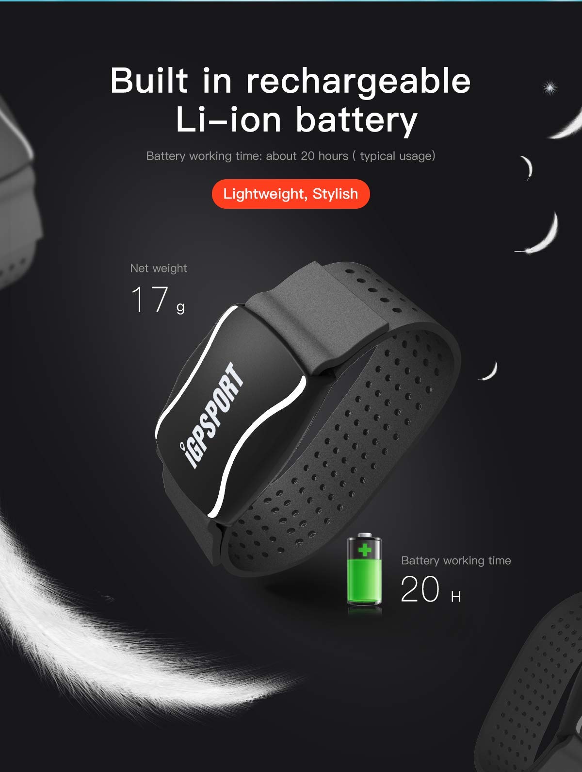 IGPSPORT HR40 Pulsuhr Wasserdicht IPX7 Bluetooth & Ant + und Brustgurt für Laufen, Radfahren, Fitness, kompatibel mit Garmin Polar Wahoo