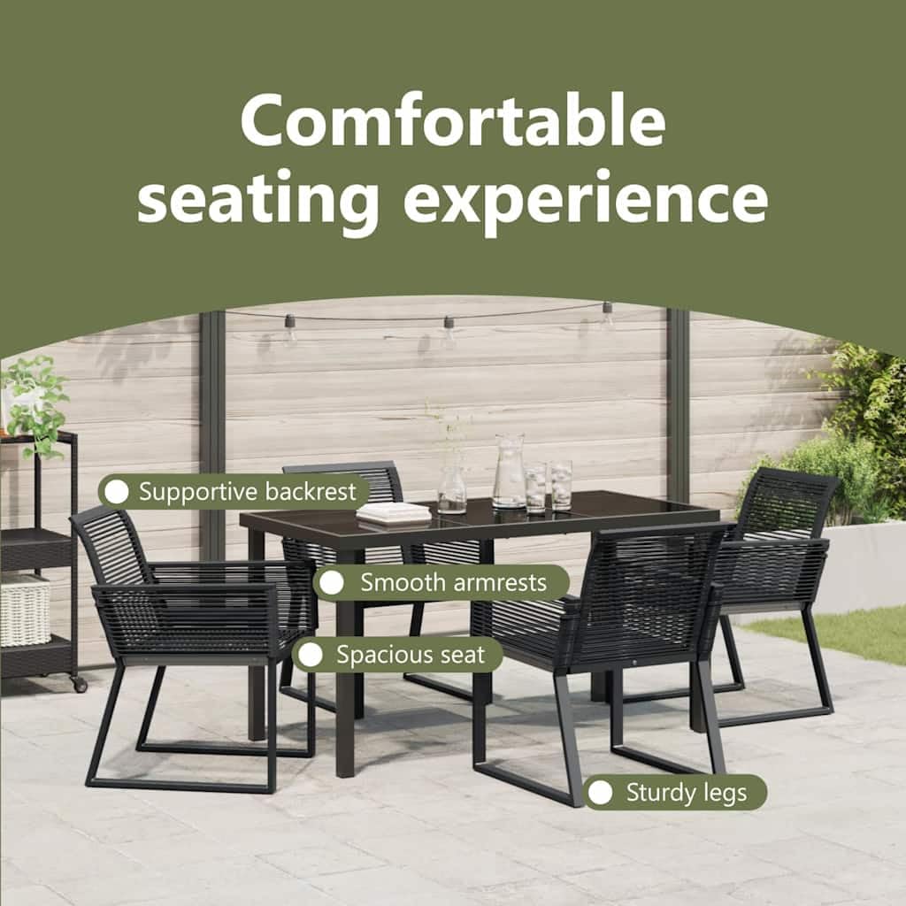 vidaXL Set da Pranzo per Giardino 5 PCS Nero, Set Moderno da Giardino e terrazza, arredo Esterno Resistente ai Raggi UV, Tavolo Anti-maltempo