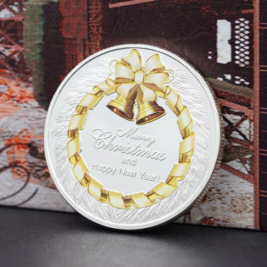 Christmas Commemorative Coin, Colorful Embossed Santa Claus Medal Merry Christmas Santa Claus (Silver Santa and Reindeer Silhouette Coin)