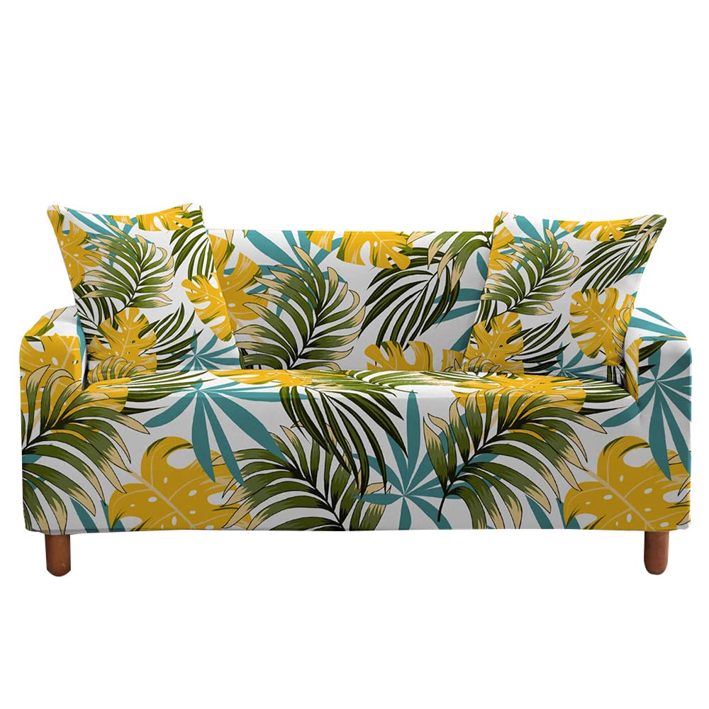 Highdi Yellow Leaves Leaf Pattern Sofa Cover 1/2/3/4 Seater, Sofa Slipcover Stretch Washable Furniture Protector Non Slip Sofa Covers For Loveseat Couch Sofa (,3 Seater)