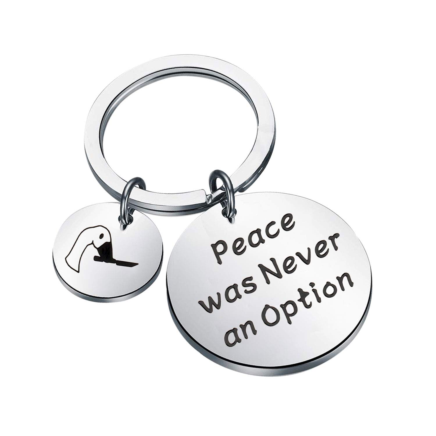 Nobrands Steel Color Lbsbo Peace Was Never An Option Goose Keychain Untitled Goose Game Lover Gift (Goose K)