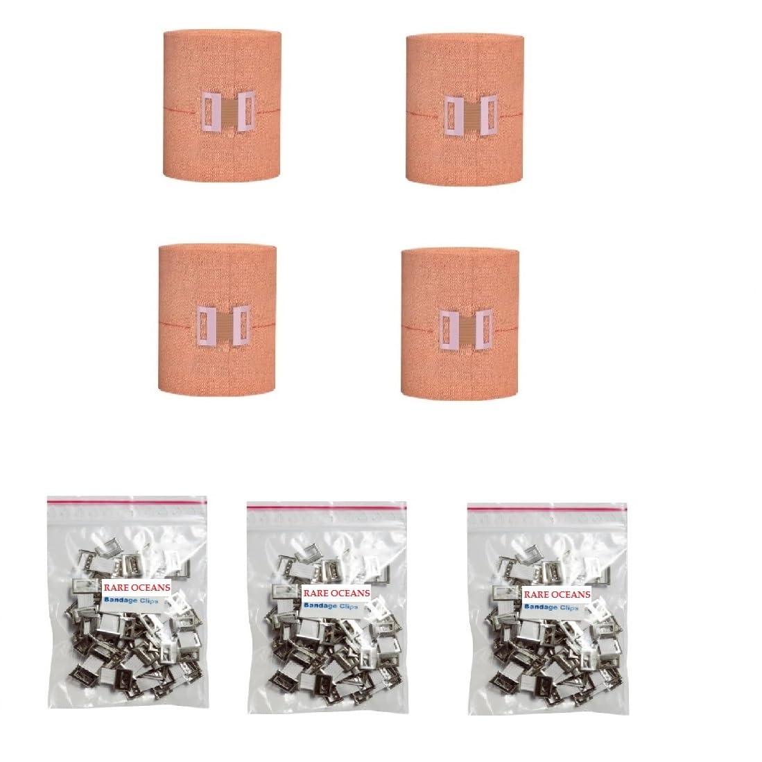 RARE OCEANS Crepe Bandage for knee/leg/wrist/ankle/elbow/hand/foot/finger/Sports Elastic Compression 6CM (WIDTH) X 4 METER(STRETCH LENGTH) (PACK OF 4) EXTRA CLIPS-image-4