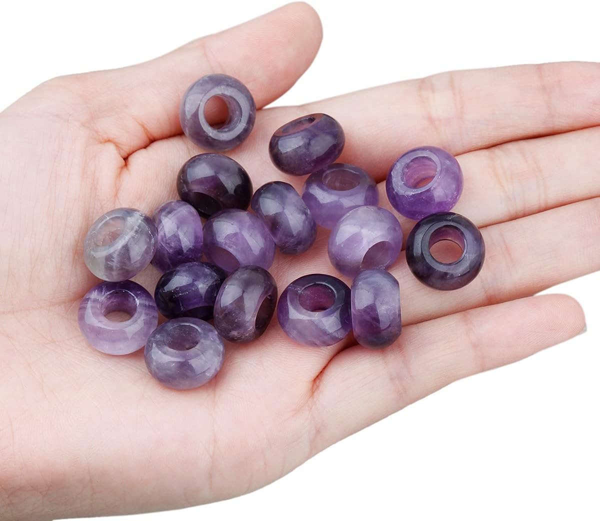 SUNYIK Amethyst Large Hole (6mm) Rondelle Loose Charms European Bead fits Bracelet,Jewelry Makings Pack of 20 - Image 2