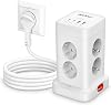 Multiple Socket with 4 USB 8-Way Socket Strip Flat Plug Surge Protection Socket Cube Multiple Plug Strip with Switch Socket Tower Distribution Socket 2 m Extension Cable
