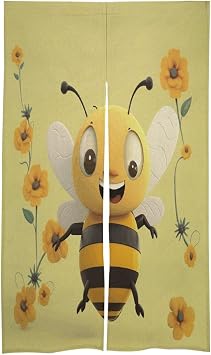 Door Curtain Isolate Cold and Hot Air Happy Bee Printed Doorway Curtain Splicing Pattern Decorative Door Curtains for Indoor/Outdoor Doors 56x34
