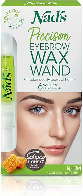 Nad's Facial Wax Wand Eyebrow Shaper, Eyebrow Wax Kit, Face Wax, Hypoallergenic, No-heat Formula, Includes Wax Pen 6g, 10 Reusable Cotton Strips, 4 Pre-wax Wipes