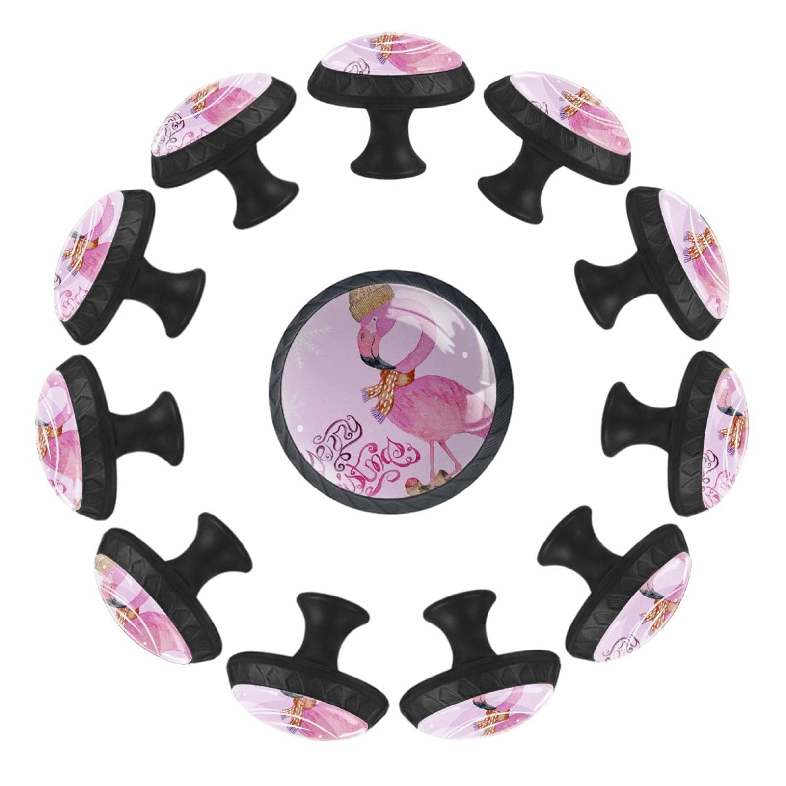 Boutons de commode et tiroir motif Flamant rose lot de 12 pour meuble de cuisine