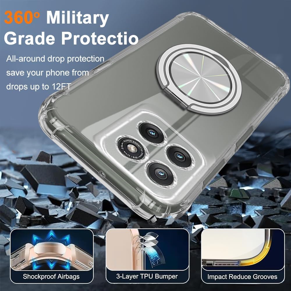 for Motorola Moto Edge 2025 Phone Case, 360° Rotatable Ring Holder Kickstand/Stand [Non Yellowing] Transparent 4 Corners Shockproof Protective Cover Case for Motorola Edge 2025 - Crystal Clear - Image 7