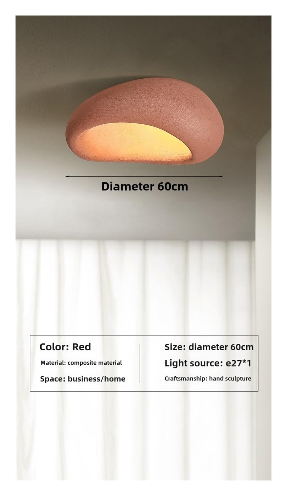 Genérico Lámparas de araña, Lámpara de techo Led nórdica moderna E27, lámpara for sala estar, Luminarias iluminación interior Art Deco for el hogar(Red 60cm)