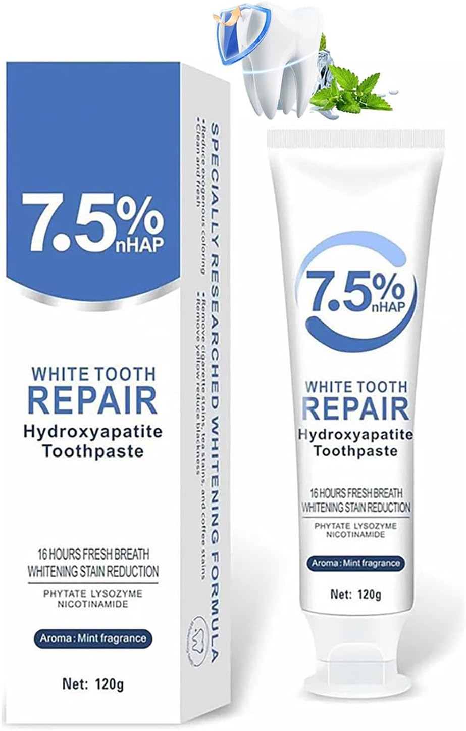 Hydroxyapatite Toothpaste 7.5%，ceelike hydroxyapatite Toothpaste for Enamel Protection and Tooth Strengthening，Mint Fragrance 16 Hours Fresh Breath，Hydroxyapatite Toothpastes Use for Oral Care