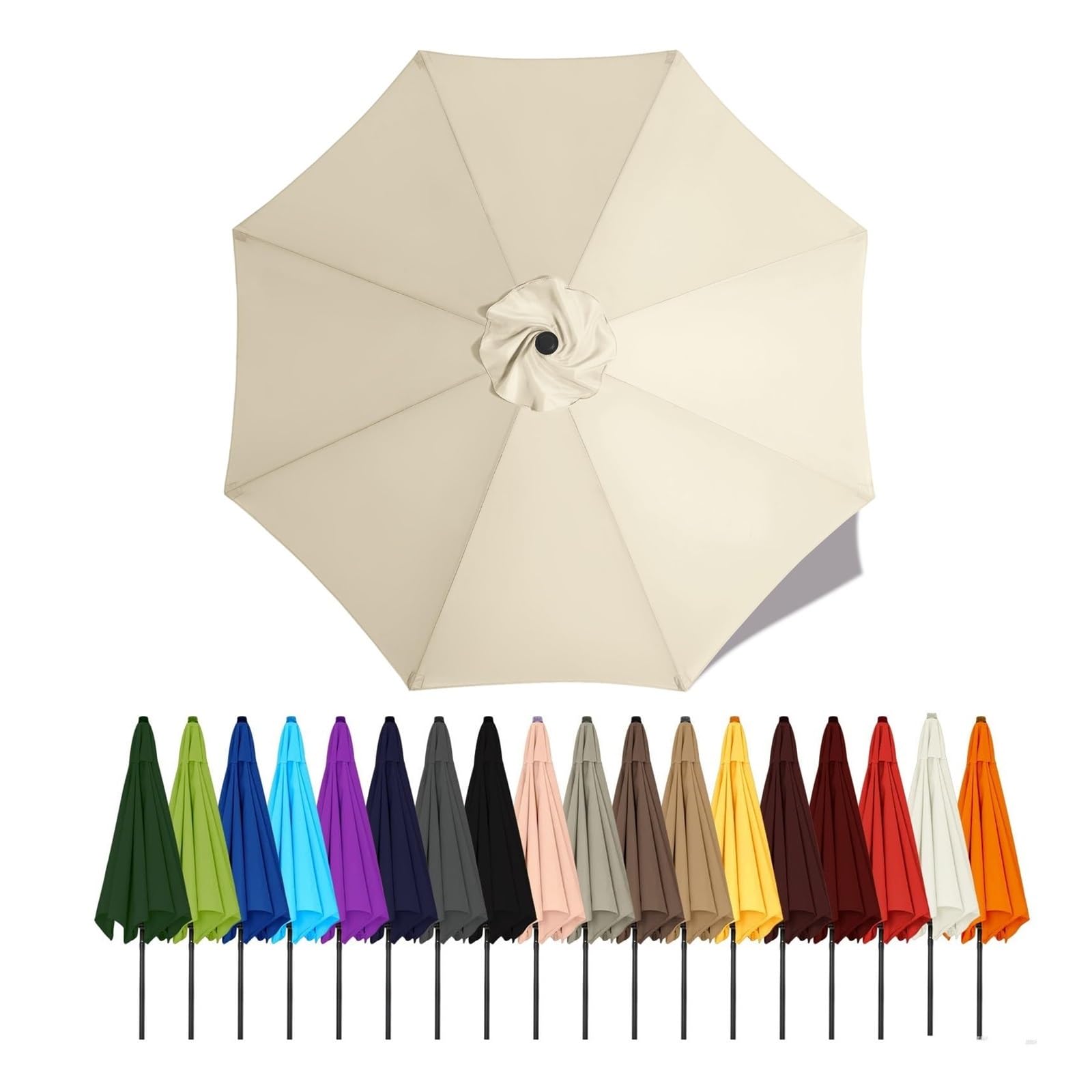 Duchunsheng Replacement Canopies Parasols 6 Rib/8 Arms Blue Gray Green White Umbrella Canopy 2 2.5 2.7 3 4M Waterproof Anti-UV Sun Umbrella Parasol Cover Outdoor Patio Garden(Cream white,2m - 6Ribs)