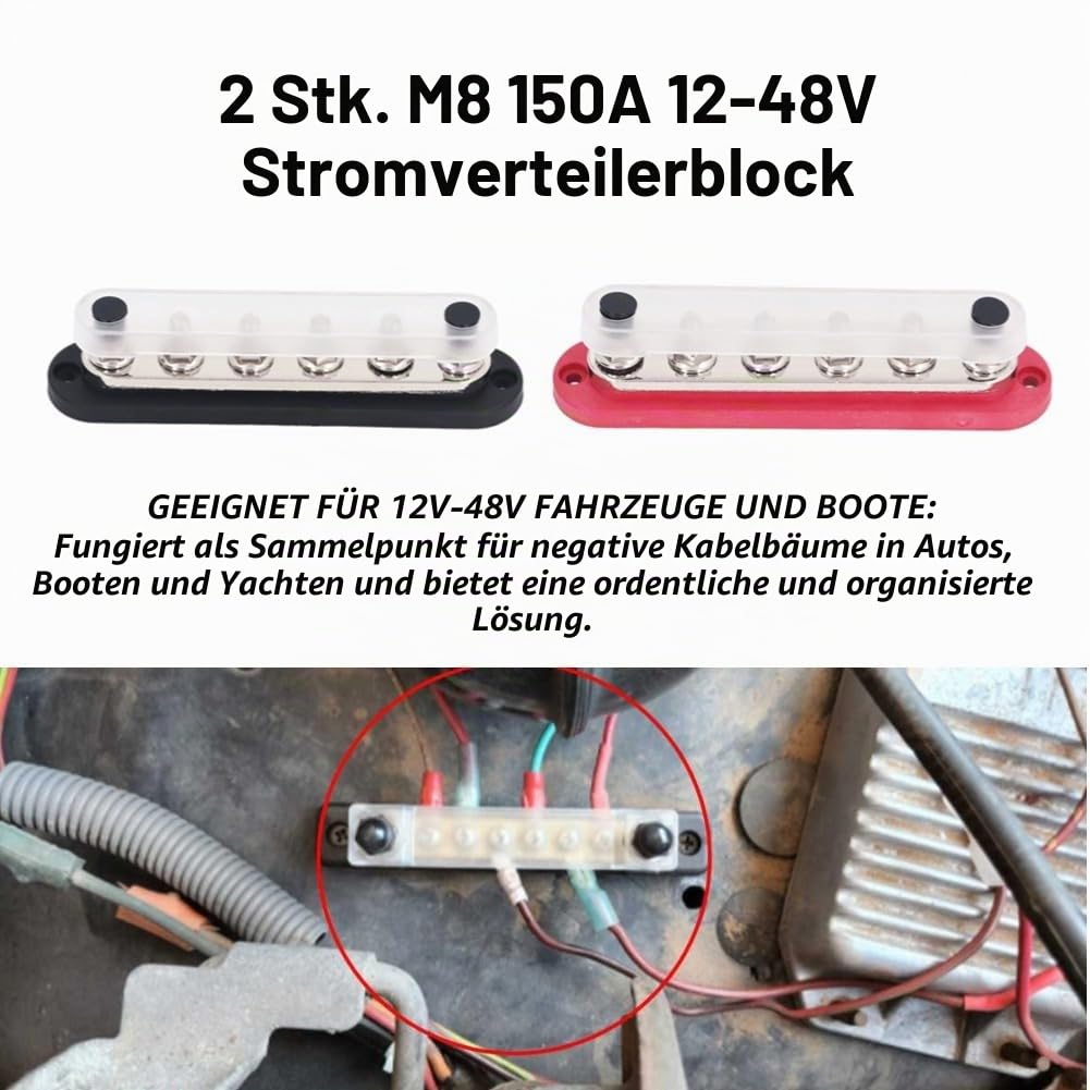 M8 150 A 6-Kanal-Stromverteilerblock Mit Abdeckung 2 Stück Batterie-Sammelschiene Für Fahrzeuge Wohnmobile Anhänger Boote