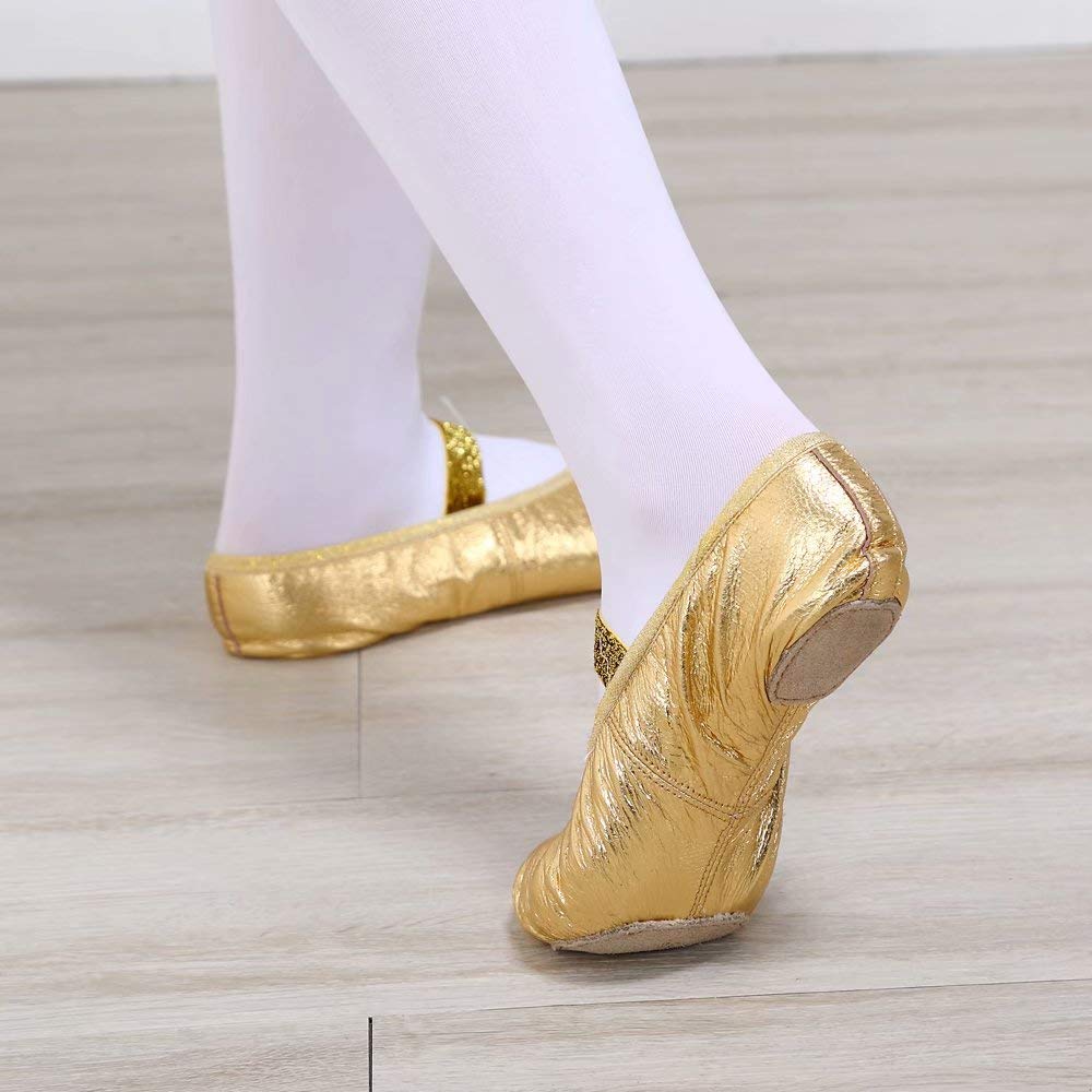 Chaussure de Danse,Cuir Semelle Fendue Chaussons de Ballet Noir Rosa Chaussure de Ballet