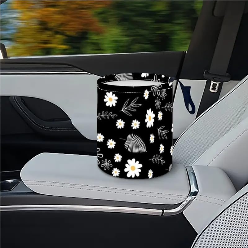 Image of Portable Reusable Waterproof Car Trash Bin, Multipurpose Vehicle Organizer, Road Trip Essentials (Leaves and Flowers)