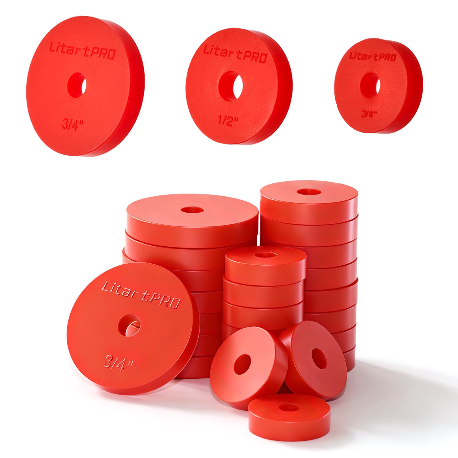 LitartPRO Silicone Assorted Tap Washers 24 Pack – Fits 3/8", 1/2", 3/4" Taps for Faucet Repair and Replacement, Red