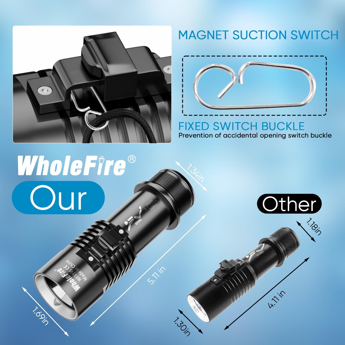 Torche de plongée, 8000 lumens, IPX8, étanche, 3 modes de torche sous-marine, rechargeable, équipement de plongée pour la natation