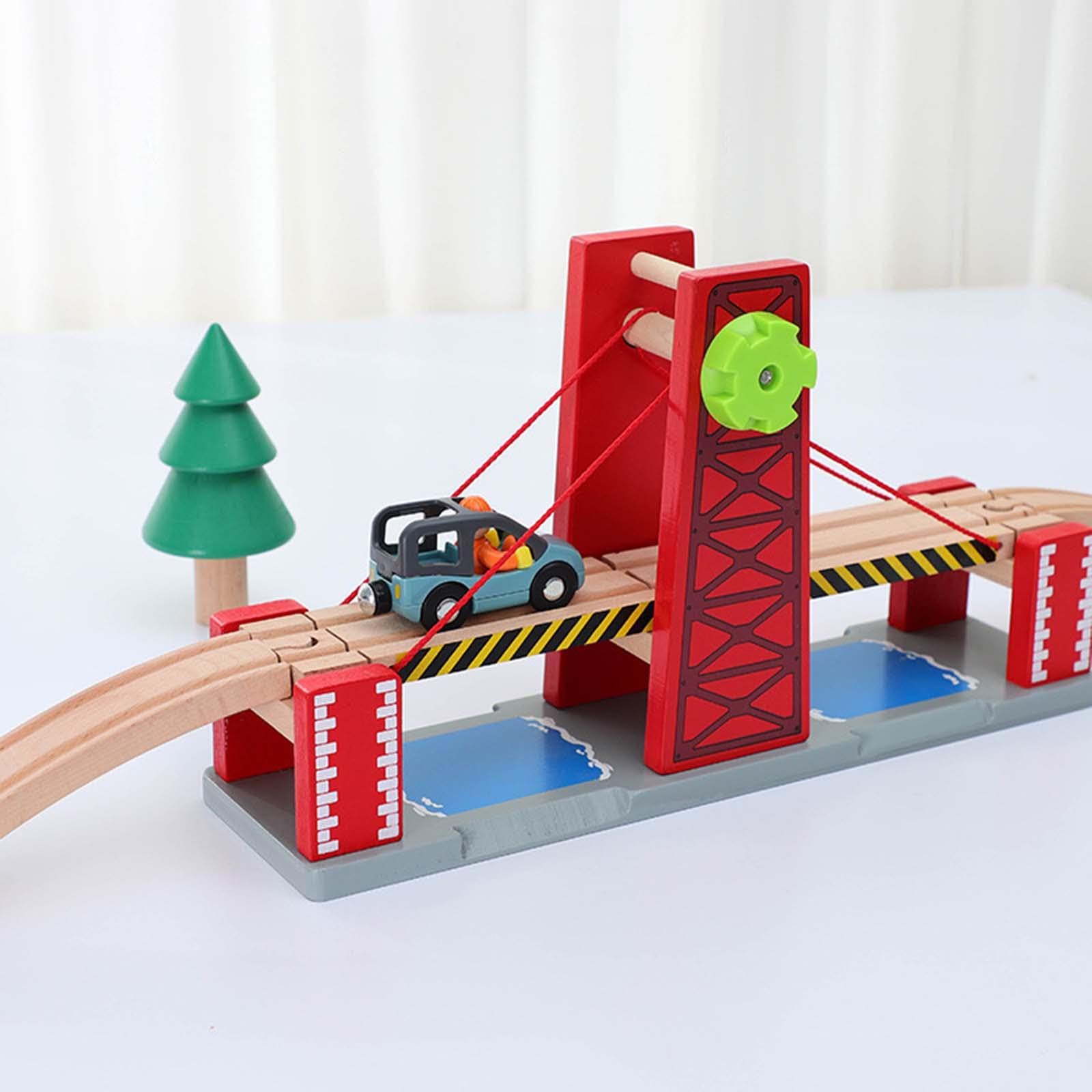 Set di trenini giocattolo per bambini con entusiasmanti accessori | binari ferroviari con ponte di sollevamento per innescare un coinvolgente momento di gioco. Set di accessori in legno per