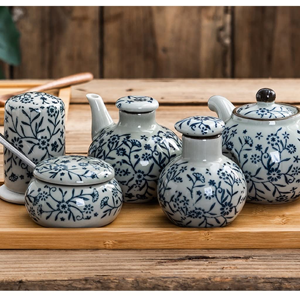 BONAD Gewürztopf-Set Japanisches Keramik-Salzglas, Chili-Glas, Gewürzflaschen-Set, Gewürzbox, Senfglas, Essigtopf, Sojasaucenflasche Gewürzflasche für die Küche