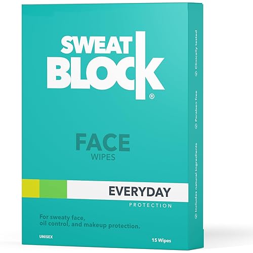 SweatBlock Antiperspirant Face Wipes for Men & Women - 15 Count - Helps Control Oily Skin, Reduce Shine & Facial Perspiration - Clinically Tested - Vitamin E