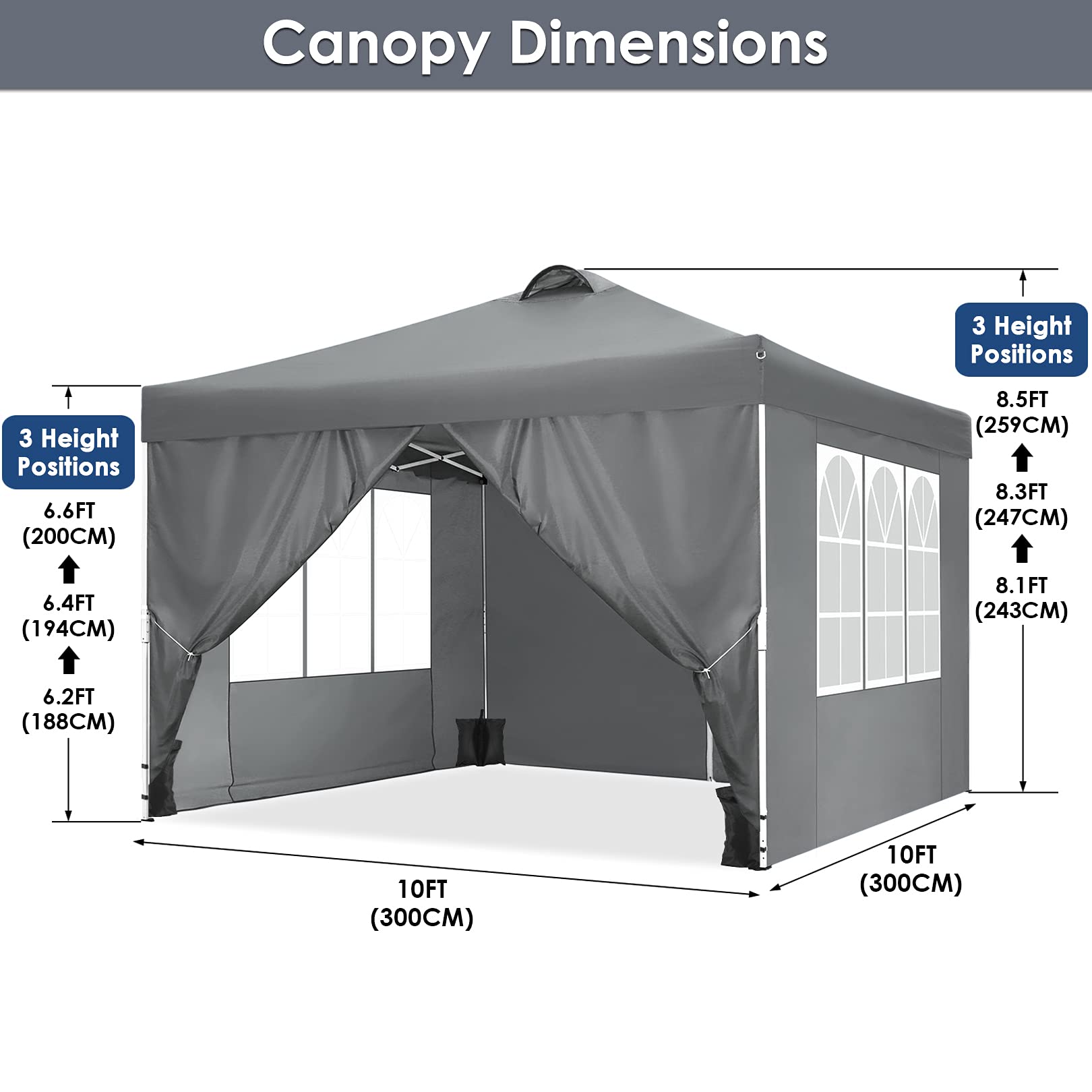 Gazebo Da Giardino 3x3m TOOLUCK - Impermeabile Con 4 Pareti, Bianco, Pieghevole - Foto 7