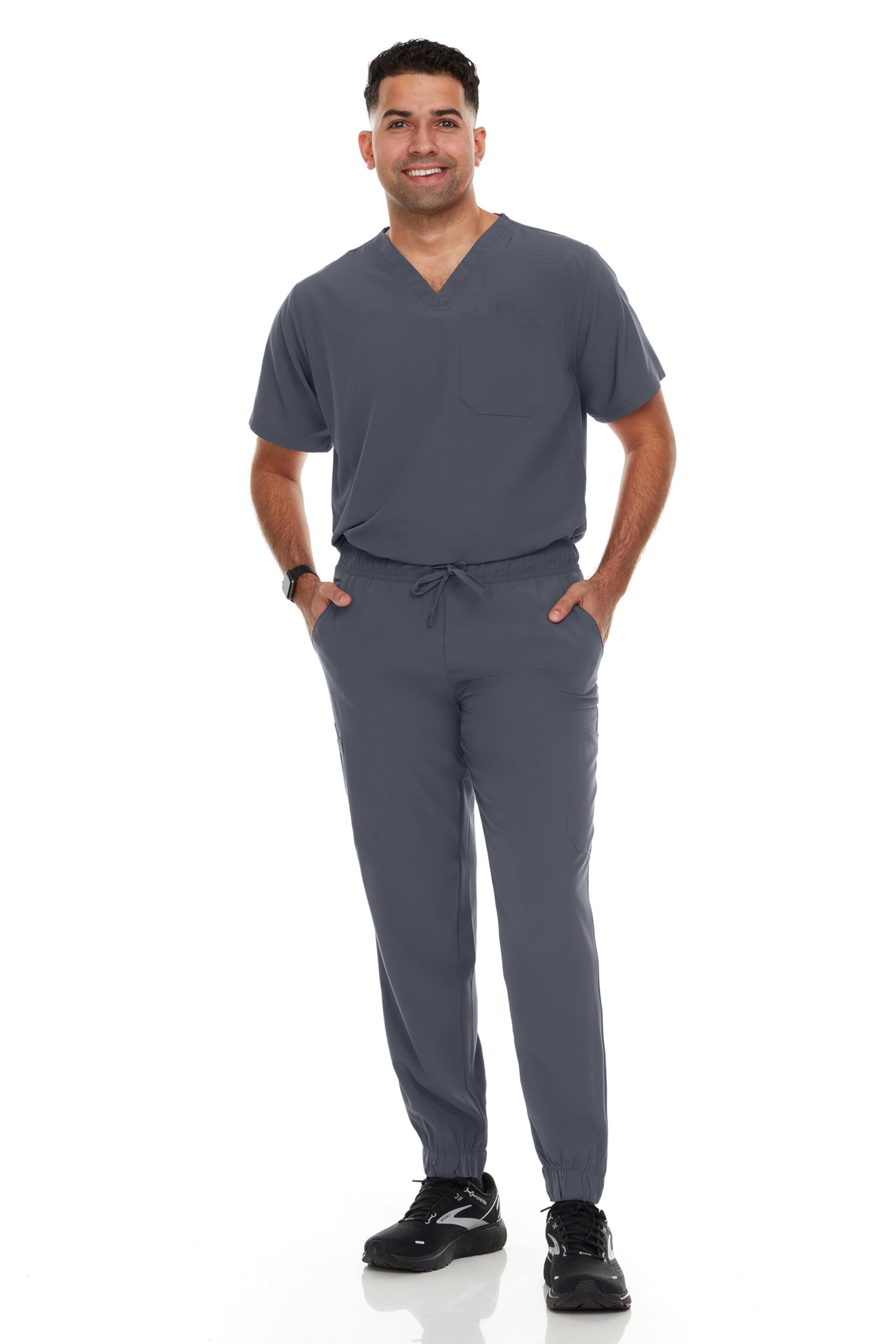 Hey Collection Men Scrubs Set Stretch V-Neck Scrub Top with 2 Chest Pocket & Jogger Pant with 6 Pockets Scrubs for Men