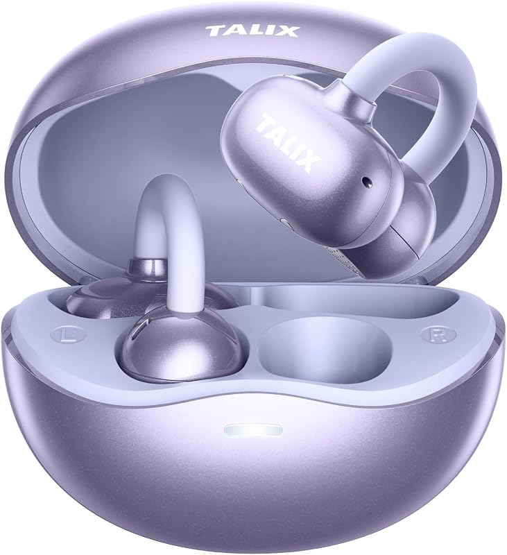 TALIX Ultra Open Ear Earbuds X6, Clip-On Headphone with Directional Sound, Ultra-Light Comfort Fit, Bluetooth 5.4 Wireless Earbuds, 26H Playtime, Spatial Sound, for Running, Workout& Daily Use(Purple)
