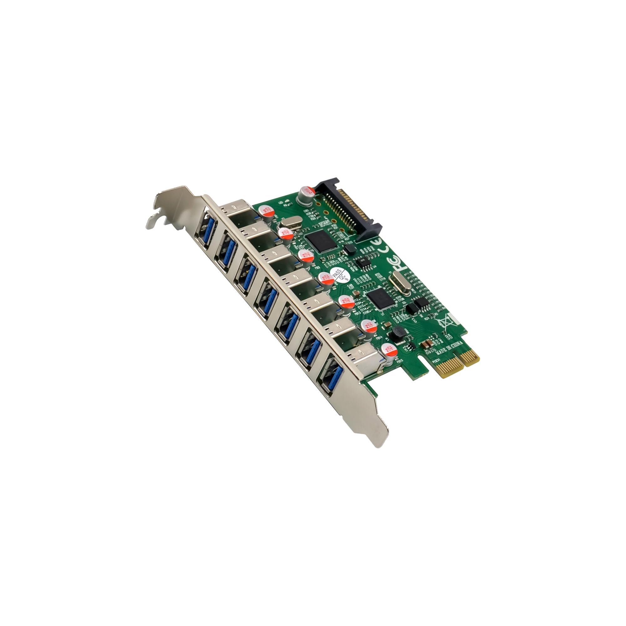 InLine PCIe 76661L - Tarjeta USB 3.2 (7 Puertos USB-A Gen.1, 5 GB/s, conexión de alimentación SATA, VL805, para Windows y Linux)