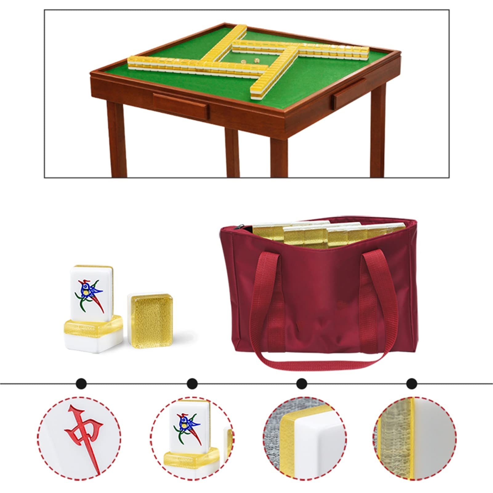 Tavolo Mahjong con 4 gambe e cassetti, design in legno massello, include piastrelle Mah Jong da 39 mm, perfetto per serate di gioco in famiglia e riunioni