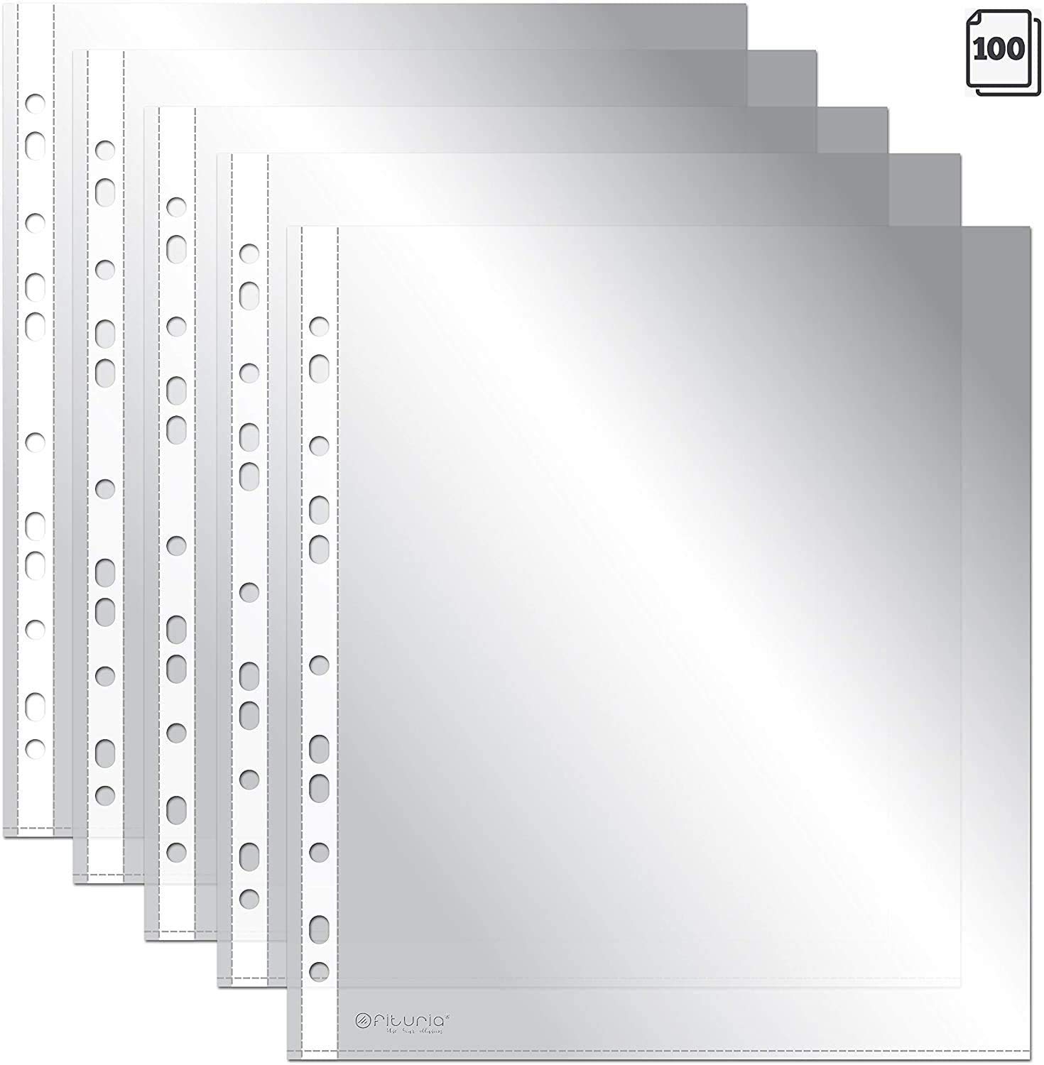 OFITURIA COM0067 Pack 20 - Fundas Perforadas Multitaladro Para Folios, 100 Unidades, Fabricadas En Polipropileno (80 MICRAS) Piel de Naranja