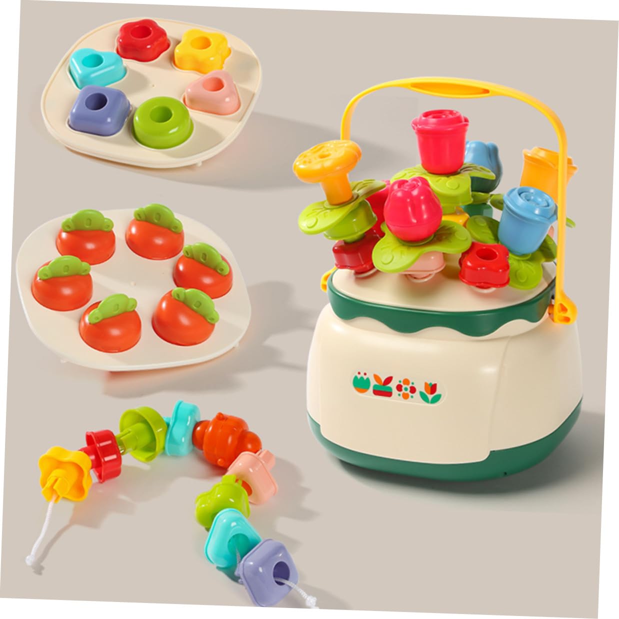 Mikinona Juguete Educativo Sensorial de Ensartar Forma de Cesta de Flores para Entrenamiento de Concentración y Habilidades Motrices Finas Compacto y Seguro para Desarrollo Temprano