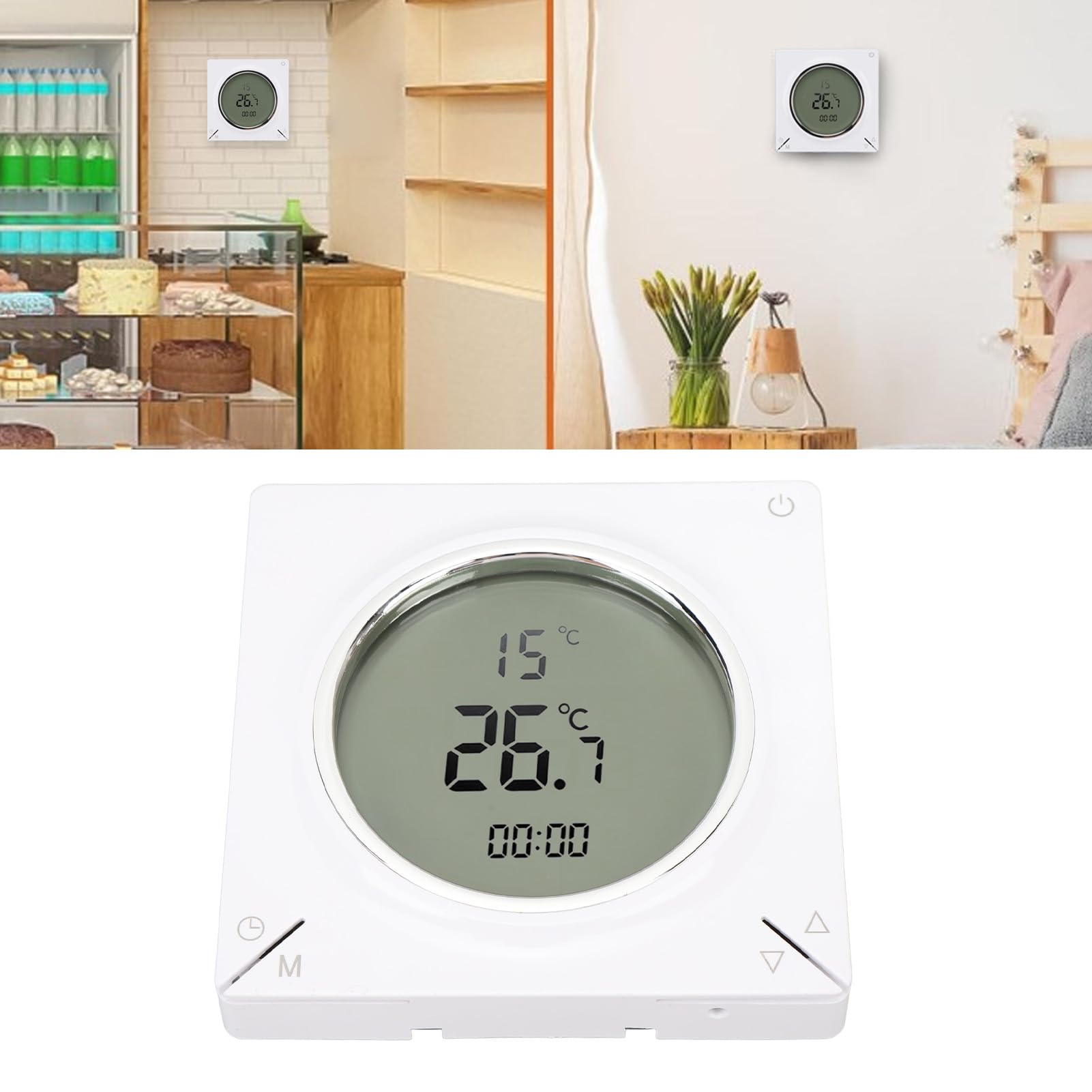 Termostato Digitale 16A per Riscaldamento Elettrico a Pavimento, Regolatore di Temperatura con Schermo LCD con Funzione di Memoria, Regolatore di Riscaldamento Ambientale Abilitato, 5-45°C,