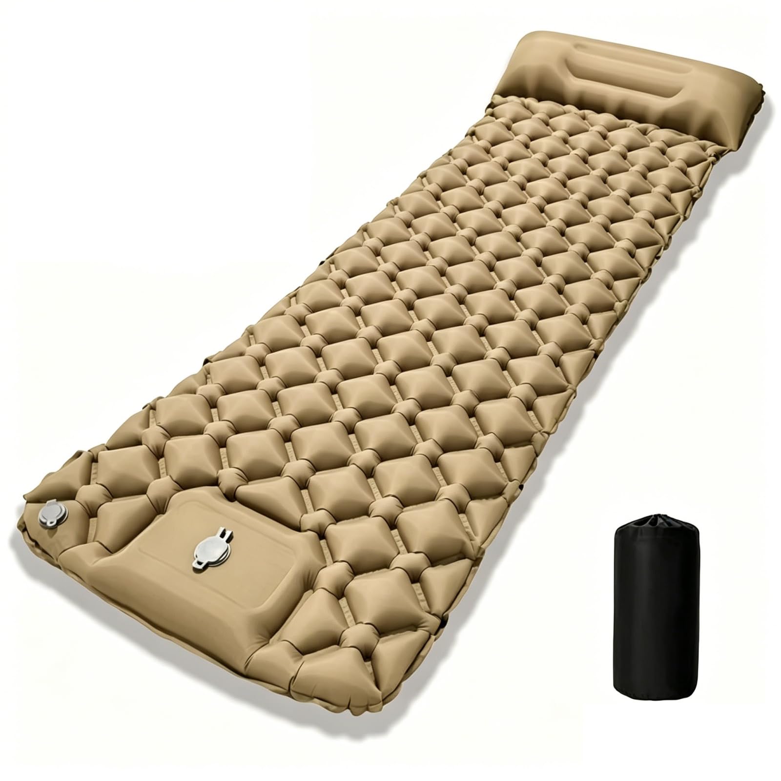 Nadmuchiwany materac, wodoodporny nylon TPU, kompaktowy i lekki, dmuchany z pompką nożną, grubość 5 cm, na kemping, wędrówki, samochód, festiwal, do wewnątrz i na zewnątrz, do biura (khaki)