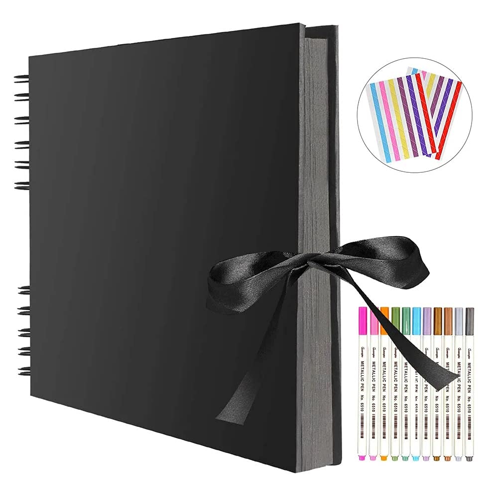 Albums photos 80 pages noires A4 papier kraft pour bricolage, scrapbooking, photo, mariage, anniversaire, cadeau pour enfants (A)