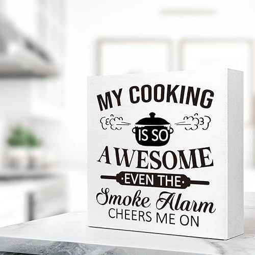 Miniatura 4 de LVQHI Letrero retro de sátira e ironía para divertidos letreros de madera de cocina, letrero de madera con texto en inglés My Cooking Is So Awesome
