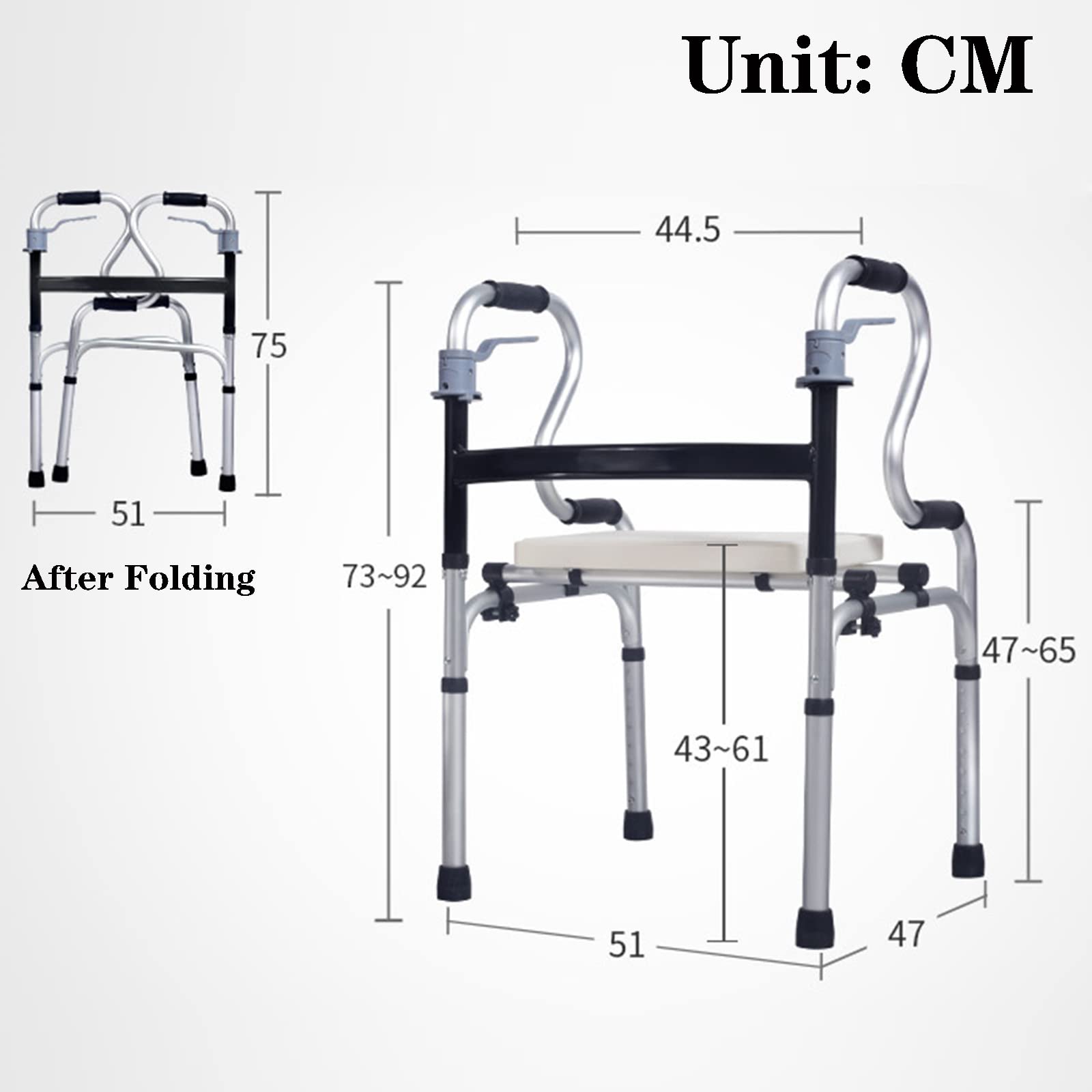 Cesta para Andador para Personas Mayores Plegable con Asiento, Cesta para Andador para Personas Mayores con Movilidad Plegable y Liviana, sin Ruedas, cestas para Andador médico de