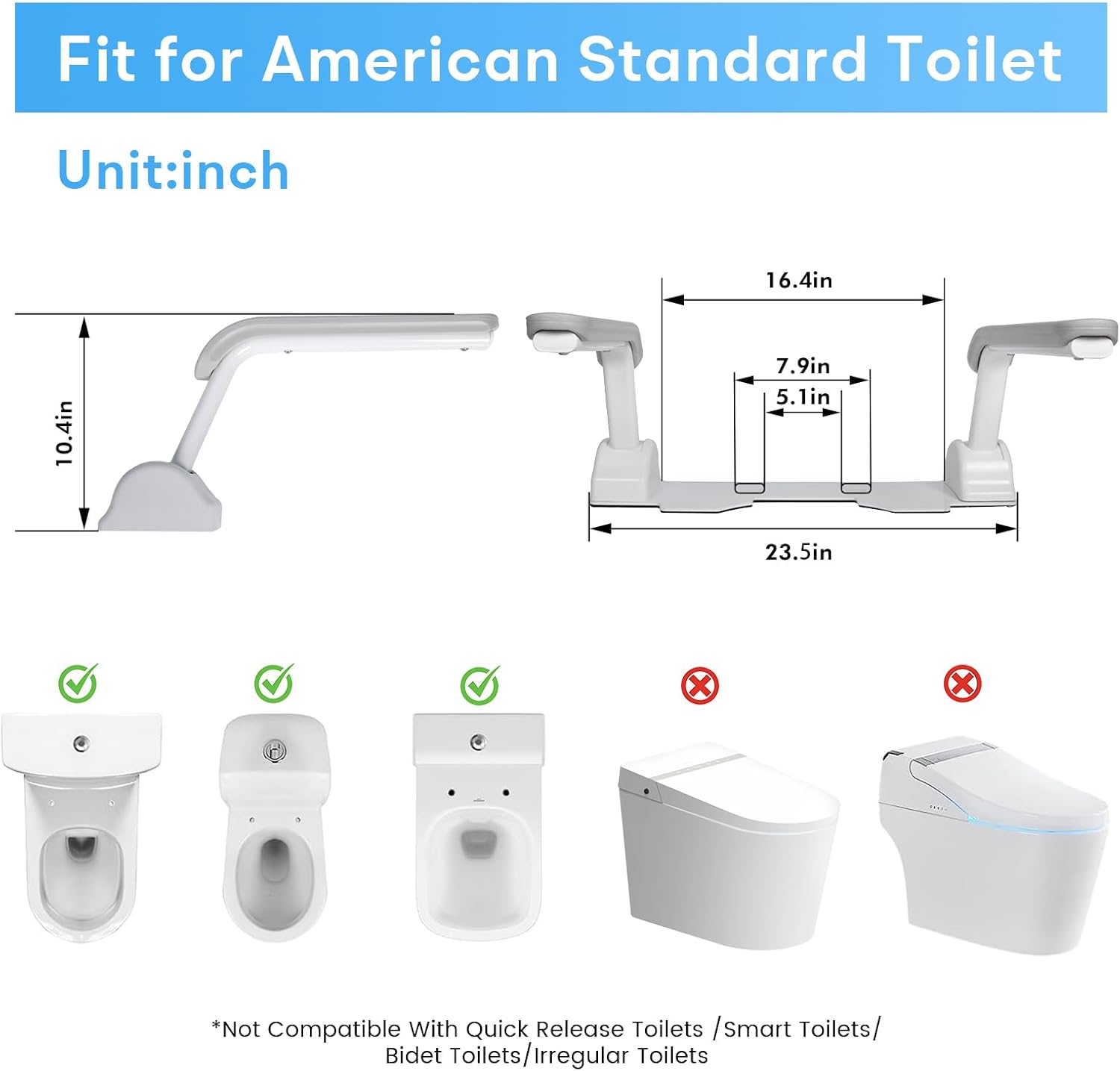 Toilet Safety Rail, Heavy Duty Foldable Toilet Handrail, Aluminum Alloy Support Up to 480LBS Perfect for Elderly Senior Handicap Pregnant