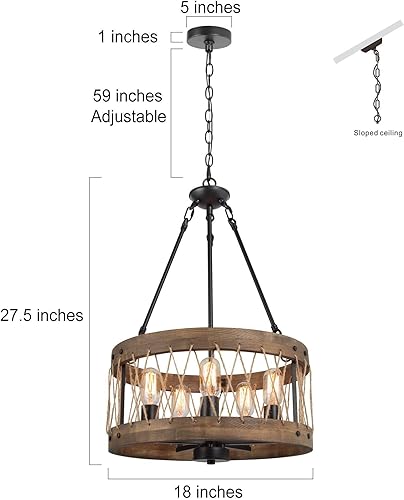 Miniatura 5 de Candelabros de granja para comedor, lámpara rústica de 5 luces para comedor, lámpara de comedor sobre mesa, candelabros de madera, lámpara colgante