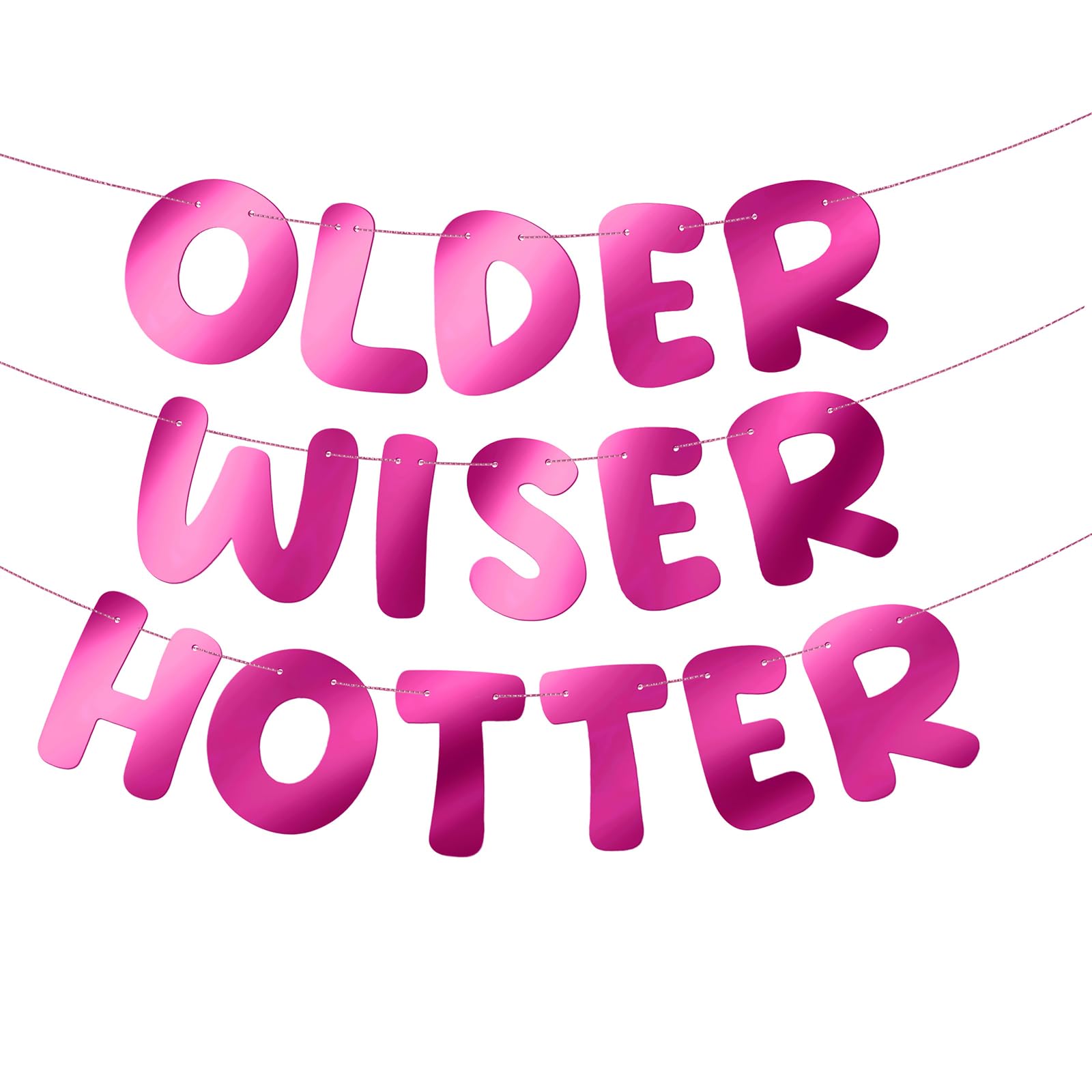 Fulmoon Set of 3 Pre Strung Older Wiser Hotter Glitter Banner Funny Birthday Banner for Women 30th 40th 50th 60th 70th 80th Birthday Party Decorations
