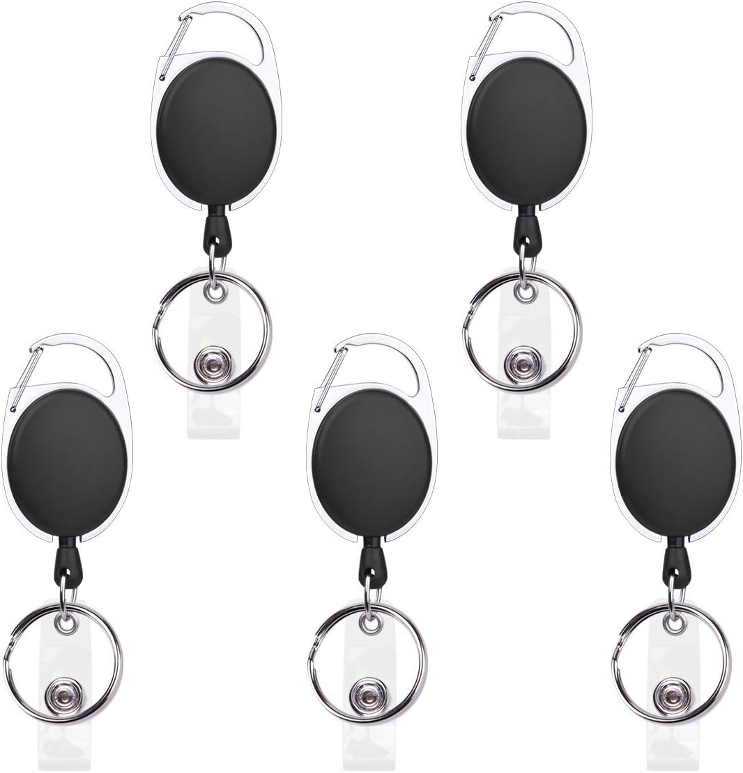 Smooth Pull-Out Retractable Badge Holder Carabiner Badge Reel with Belt Clip on The Back for ID Card Badge, Yoyo Reel with Split Ring for Keychain Holder, Pack of 5