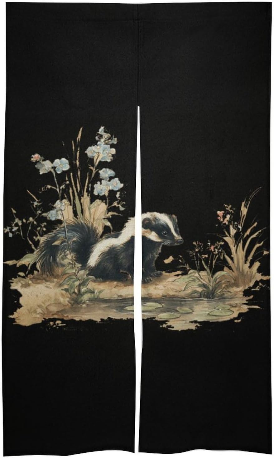 Skunk Garden Ponds Doorway Curtain Insulated Room Divider Drapes | white linen,privacy curtains