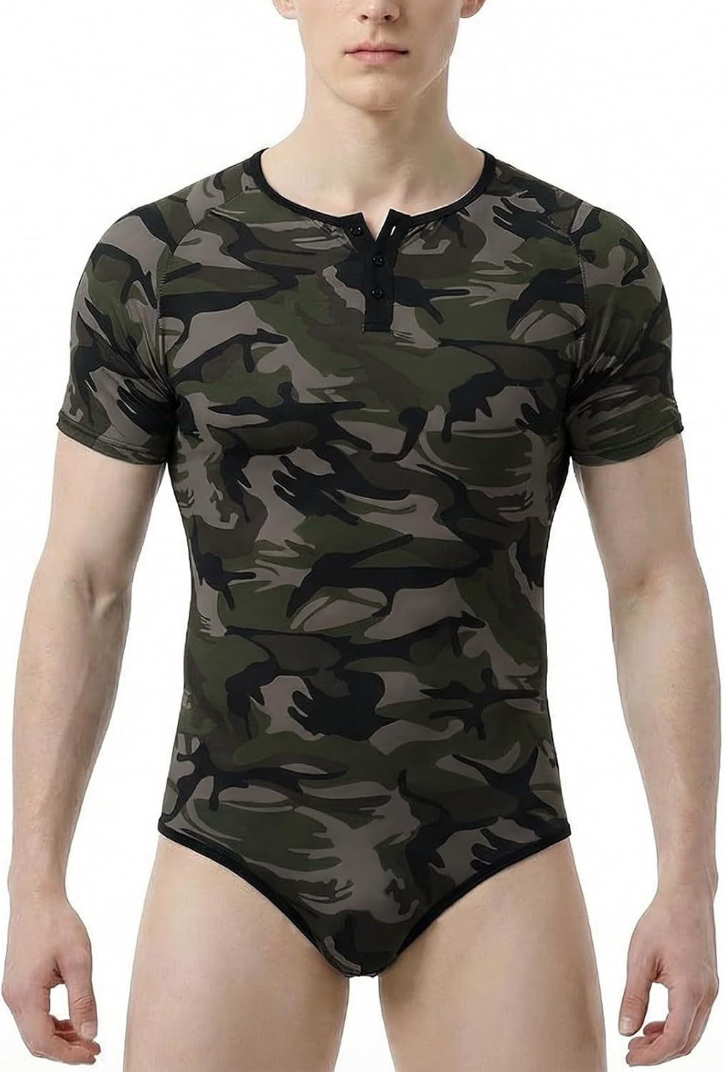 CutiePlusU Men's Short Sleeve Onesie Cotton Button Crotch Bodysuits Adult Snaps Crotch Onesies