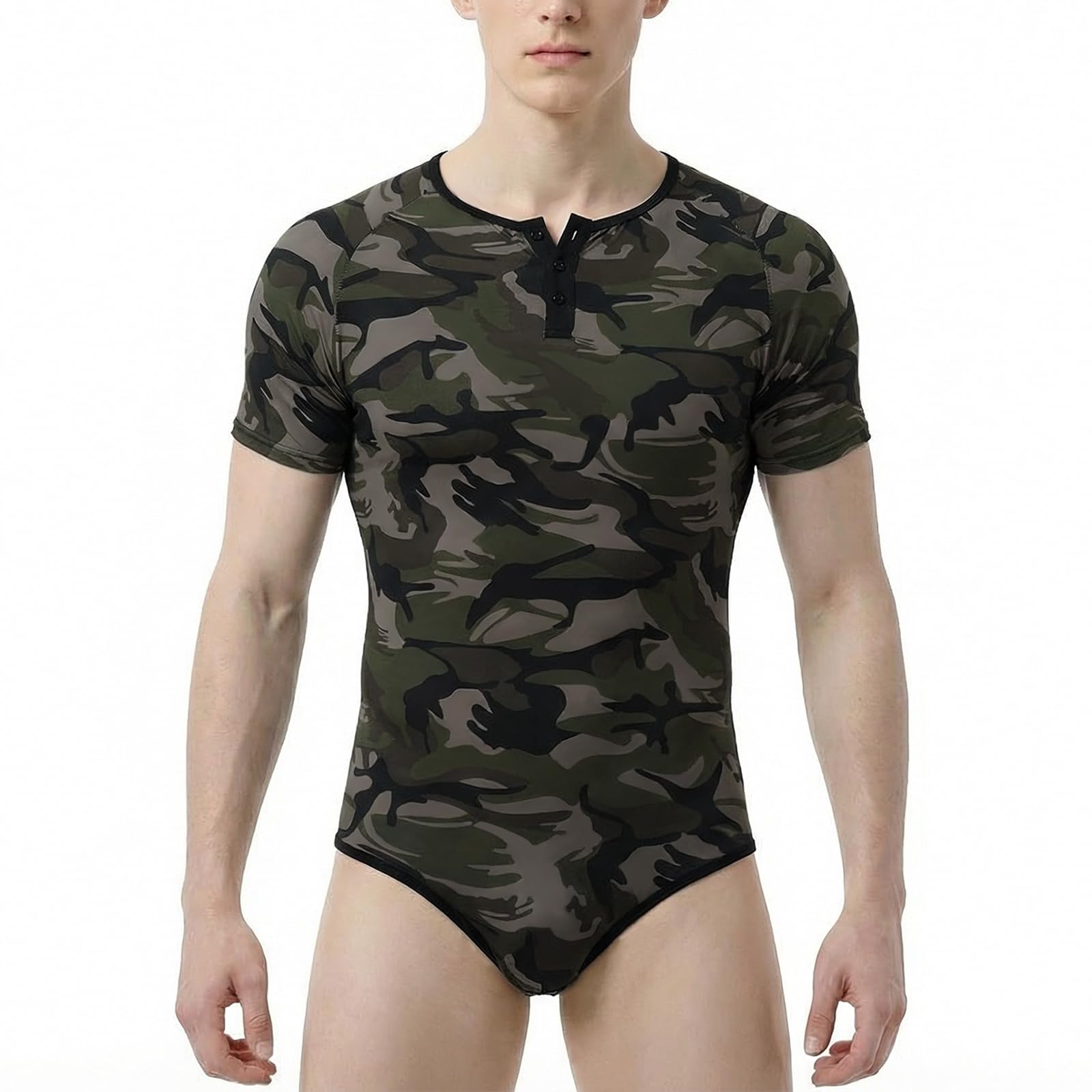 CutiePlusU Męska piżama z krótkim rękawem Onesie bawełna guzik krok body dla dorosłych