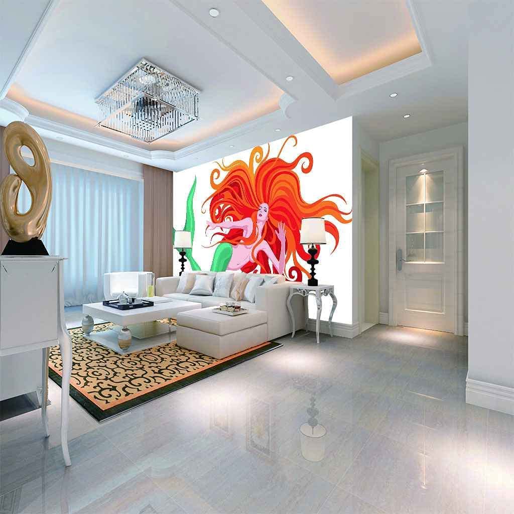 Mural De Rosa Rosa, 3D Sirena Roja Papel Pintado Autoadhesivo De Peel And Stick, Pegatina Extraíble Para Decoración Del Hogar, Fondo De Tv, Pintura De Pared Artística Grande, Carteles De 250x175 cm